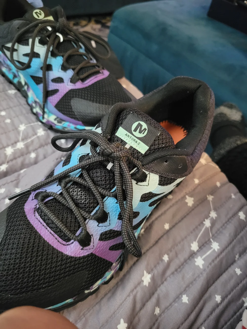 Merrell Antora 2 Women's Black with Blue & Purple Running Shoes Size 10